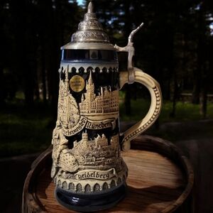 Vtg Deutschland Germany Jousting Knights Beer Stein Cobalt Ltd Edition